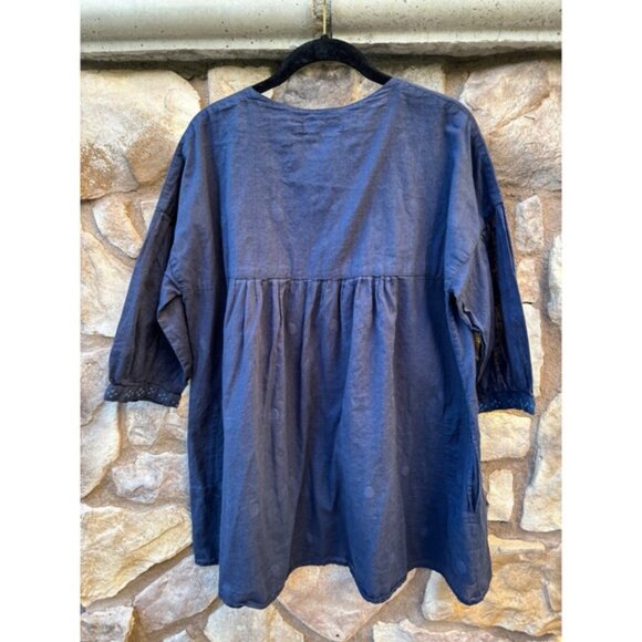 Gudrun Sjoden Tunic Top Organic Cotton Navy Medium Pockets Embroidered Button Up - Picture 5 of 7